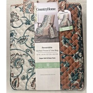 Country Home Reversible Quilted Throw Tote Bag 50x60 Floral Set New